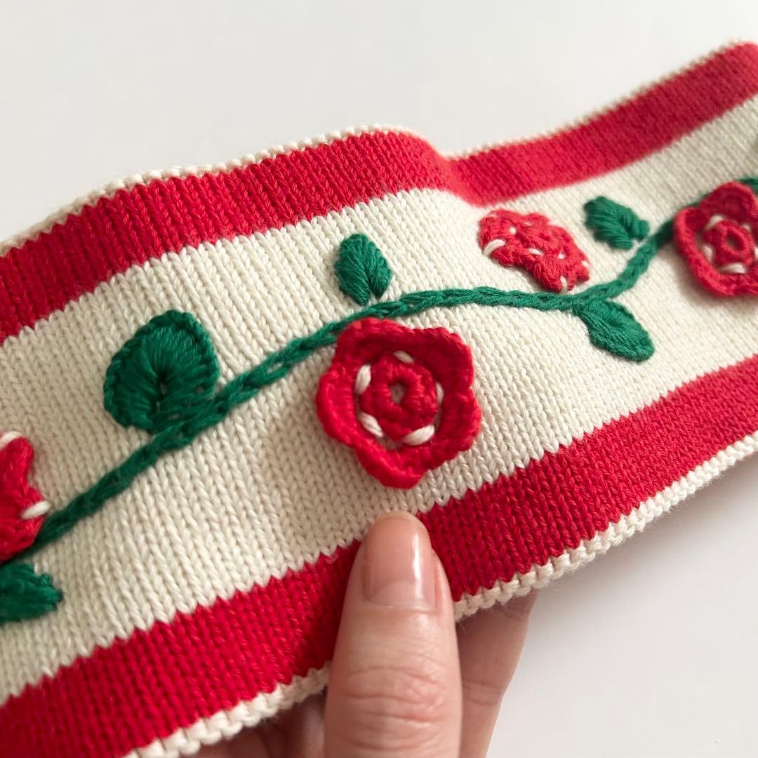 新品　グッチ GUCCI ヘアバンド ターバン フラワー 花 刺繍 ニット