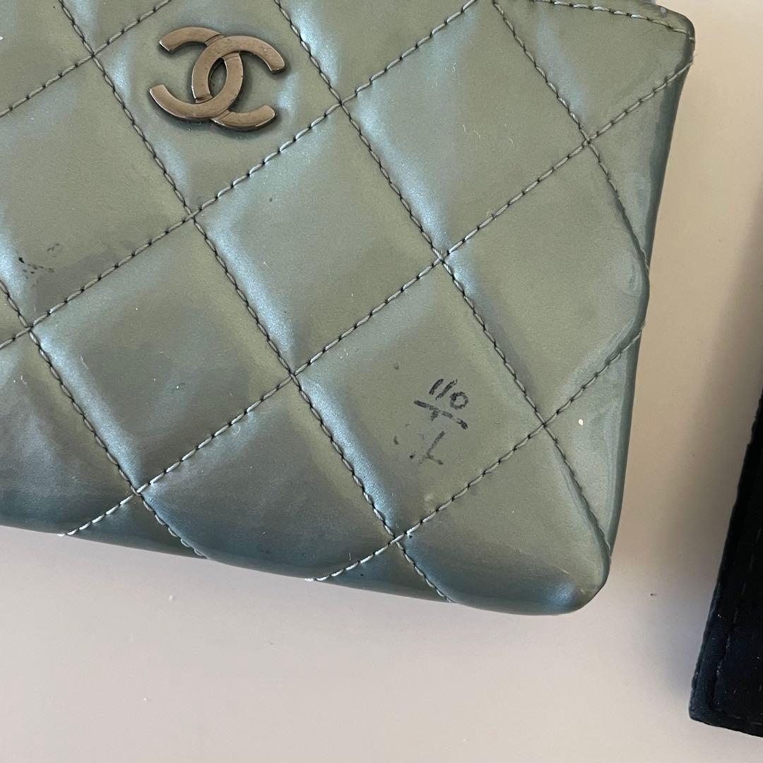 CHANEL シャネル　エナメル　ケース　マトラッセ　ライトブルー