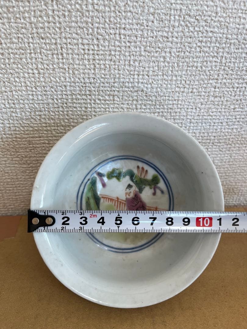 中国美術 粉引 色絵　六角 筆筒 童子圖 茶盞 大清同治年製 3点