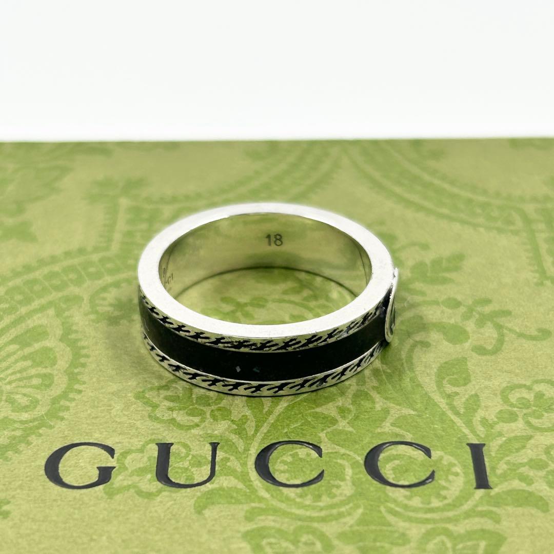 美品✨　グッチ　GUCCI リング　アラベスク　インターロッキング　エナメル　燻