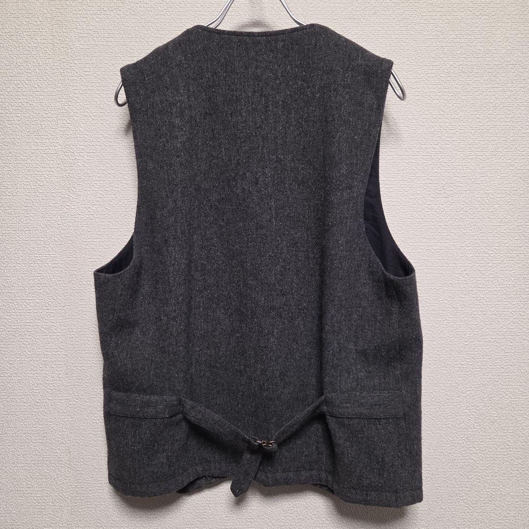 日本製 ベンデイビス ウールリネンベスト M グレー 牛革レザー切替