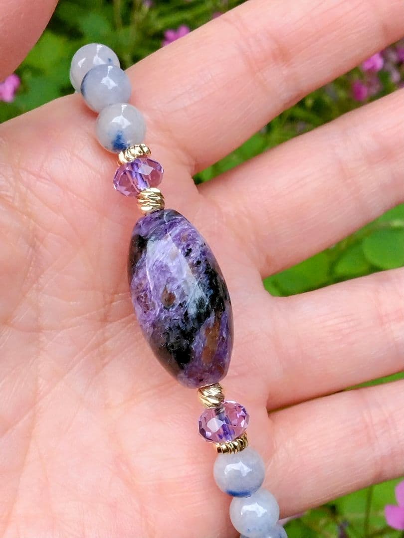 チャロアイト天珠❇天珠ブレスレット⭐龍神λ天然水晶⭐手彫り⭐諏訪大社