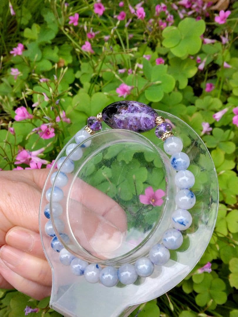 チャロアイト天珠❇天珠ブレスレット⭐龍神λ天然水晶⭐手彫り⭐諏訪大社