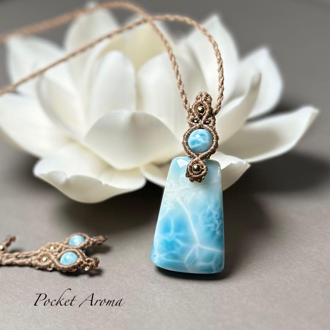 『精玲』高品質ラリマーのマクラメペンダントネックレス