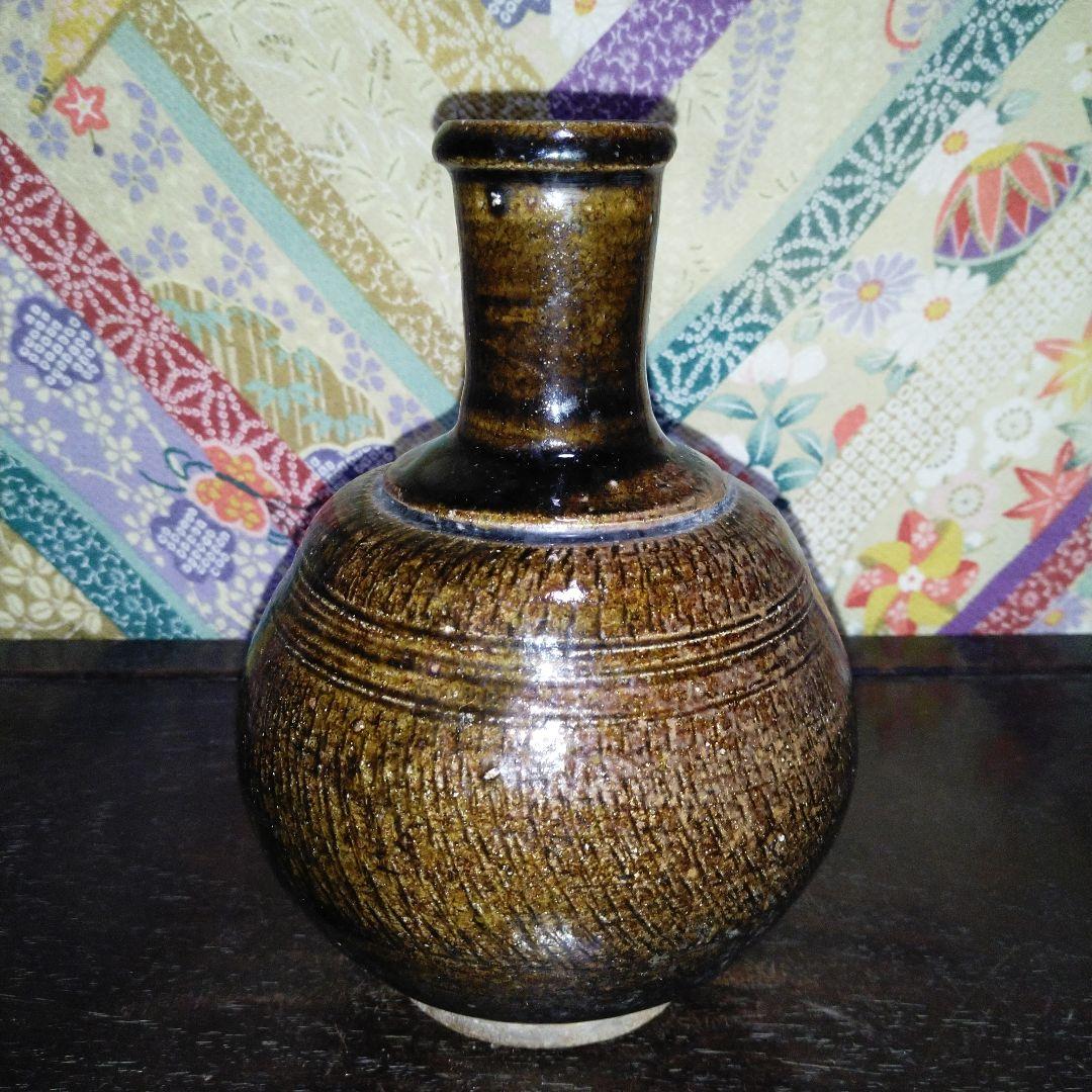 NO384 古相馬焼　上野目焼き　鉄釉徳利　時代物