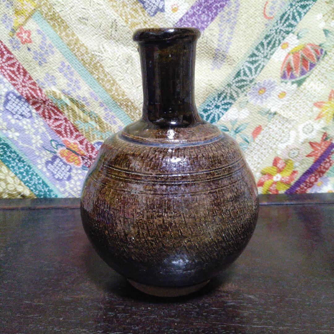 NO384 古相馬焼　上野目焼き　鉄釉徳利　時代物