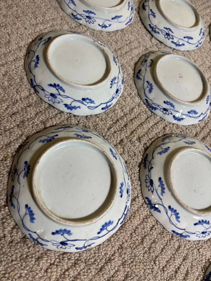 古伊万里染付芙蓉手膾皿 江戸時代 藍色 意匠 陶器 13枚 時代物 希少品