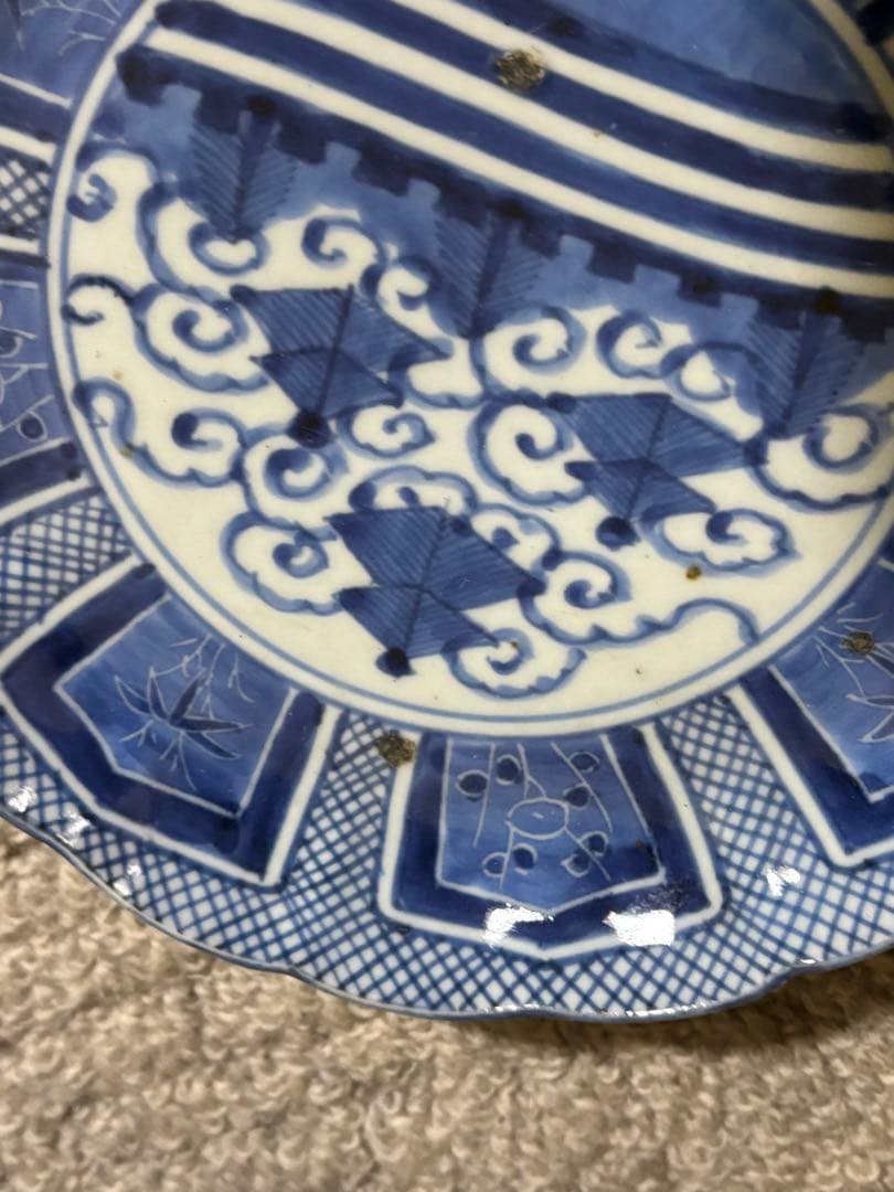 古伊万里染付芙蓉手膾皿 江戸時代 藍色 意匠 陶器 13枚 時代物 希少品