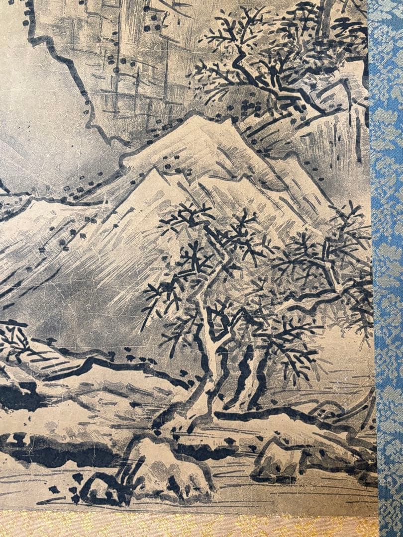 「秋冬山水図(冬)」　雪舟等楊　掛け軸 掛軸　複製　共箱あり