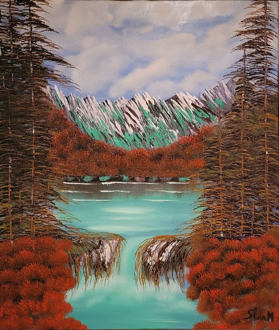 絵画 Mountain Waterfall