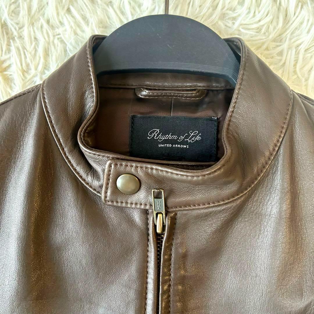美品　ユナイテッドアローズ ラムレザー羊革　シングルライダースジャケット　M