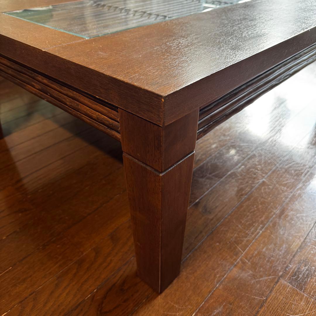 【ゆうちゃん】木製ガラストップ アジアンテイスト こたつテーブル