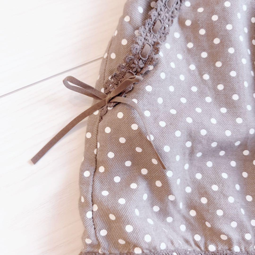 リズリサ ダークブラウン ドット柄 レースフリル キュロット