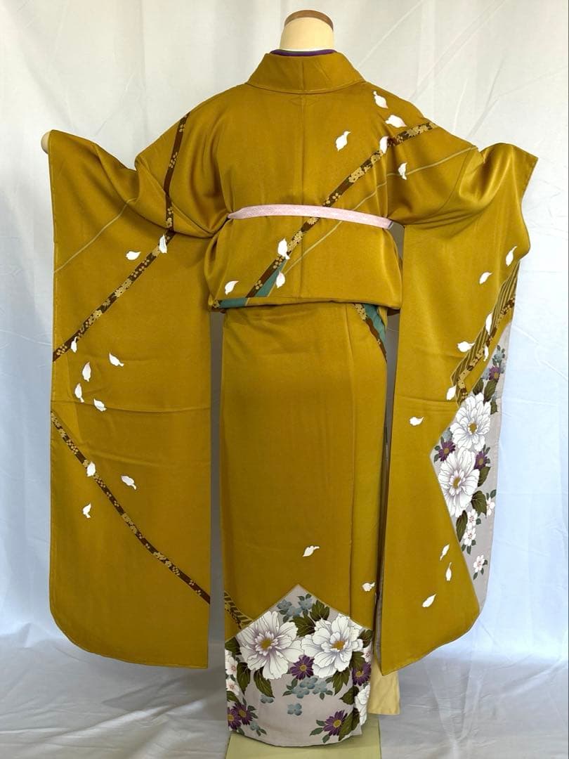 振袖☆成人式【正絹】☆身丈167 ☆黄土色系　★中古
