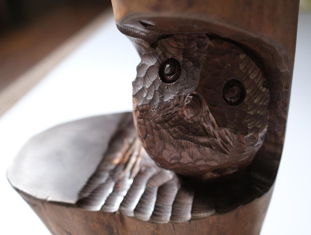 工房がんま フクロウの木彫り彫刻40cm