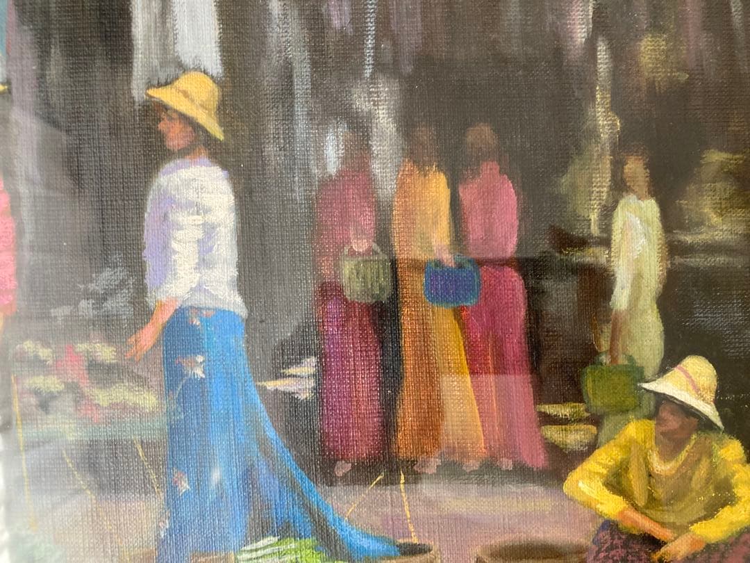 市場の風景 油彩画 Ｆ６号