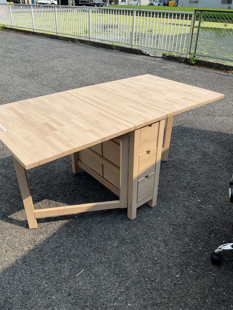 折りたたみ式　木製テーブル 引き出し3つ付き NORDEN ノールデン