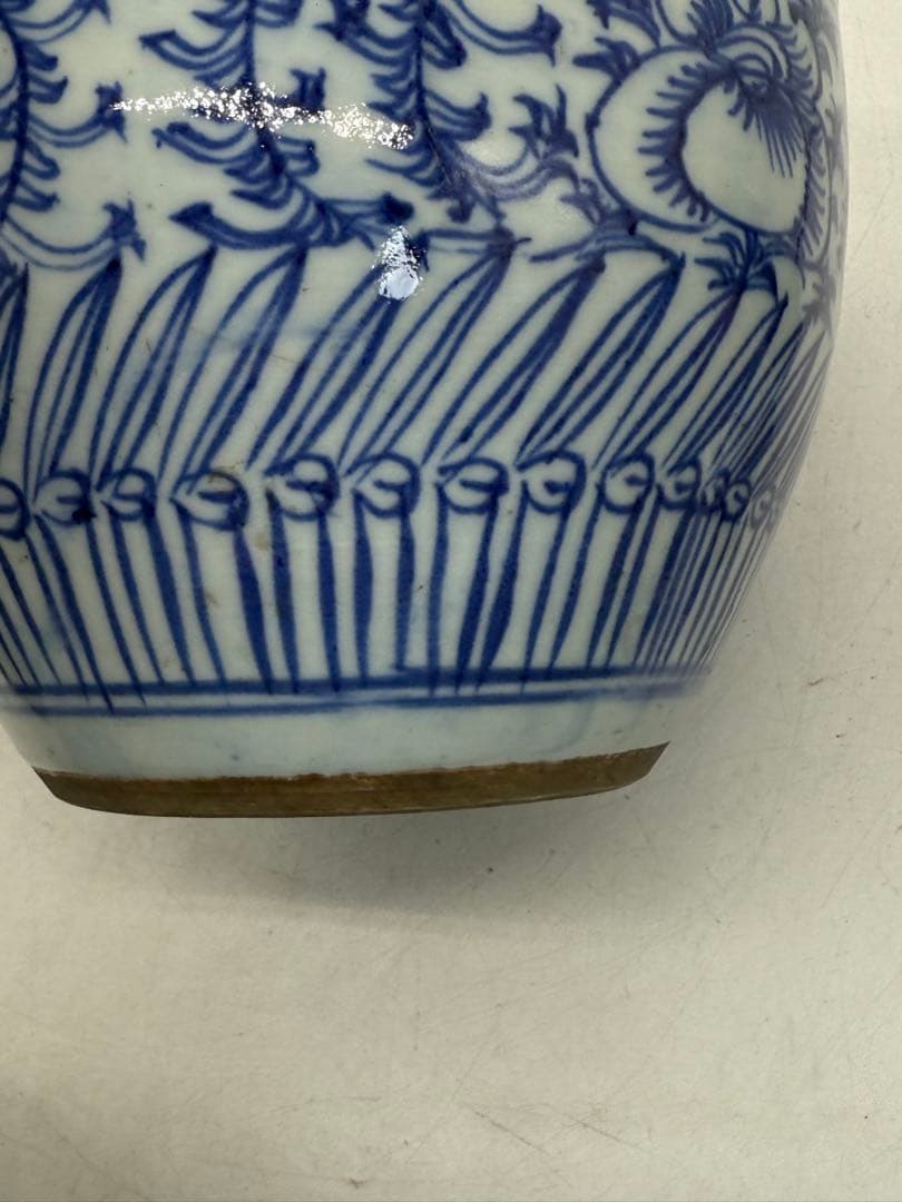 中国　清時代　染付　蓮紋巻缸　書斎用　送料込み251104