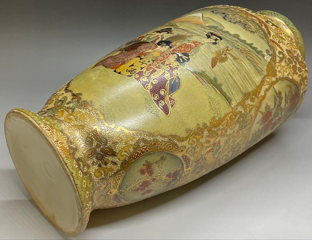 薩摩焼　色絵　金蘭手　武士美人図　花瓶　壺　飾壷　36cm v49