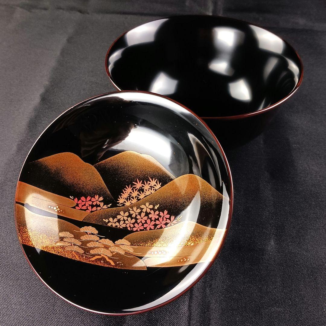 Y3112-2 懐石道具 漆器 金彩 遠山春花蒔絵 椀 7客 共箱