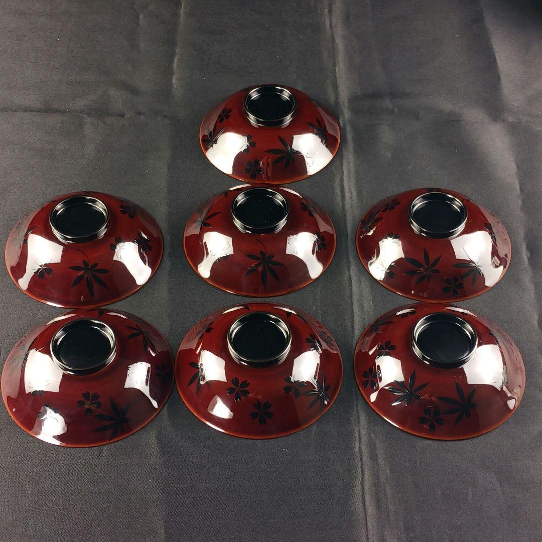 Y3112-2 懐石道具 漆器 金彩 遠山春花蒔絵 椀 7客 共箱