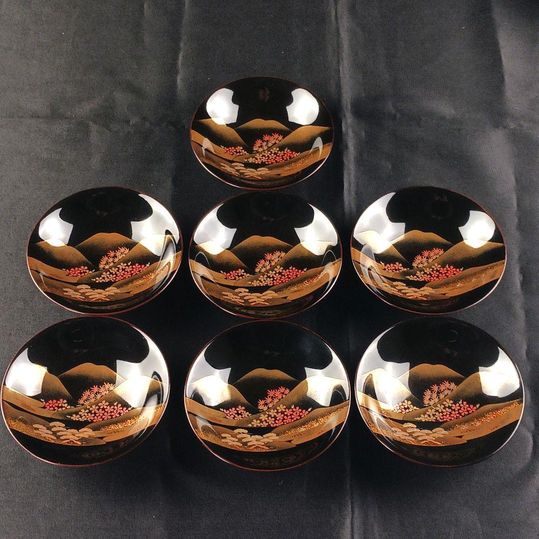 Y3112-2 懐石道具 漆器 金彩 遠山春花蒔絵 椀 7客 共箱