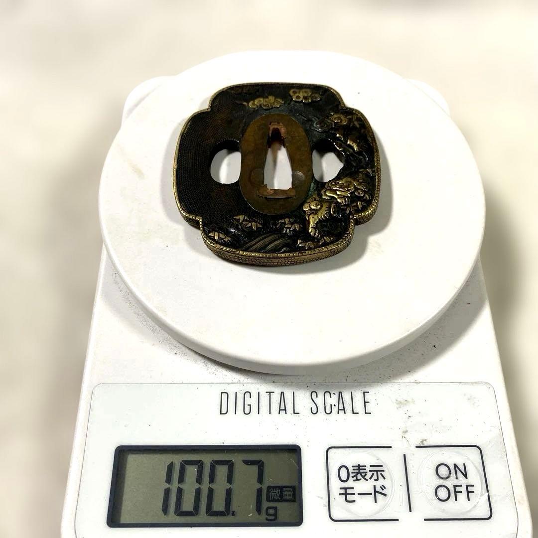 B-58 鍔　銅地　金象嵌　武具　刀装具　日本　骨董品　時代物　美術品　工芸品