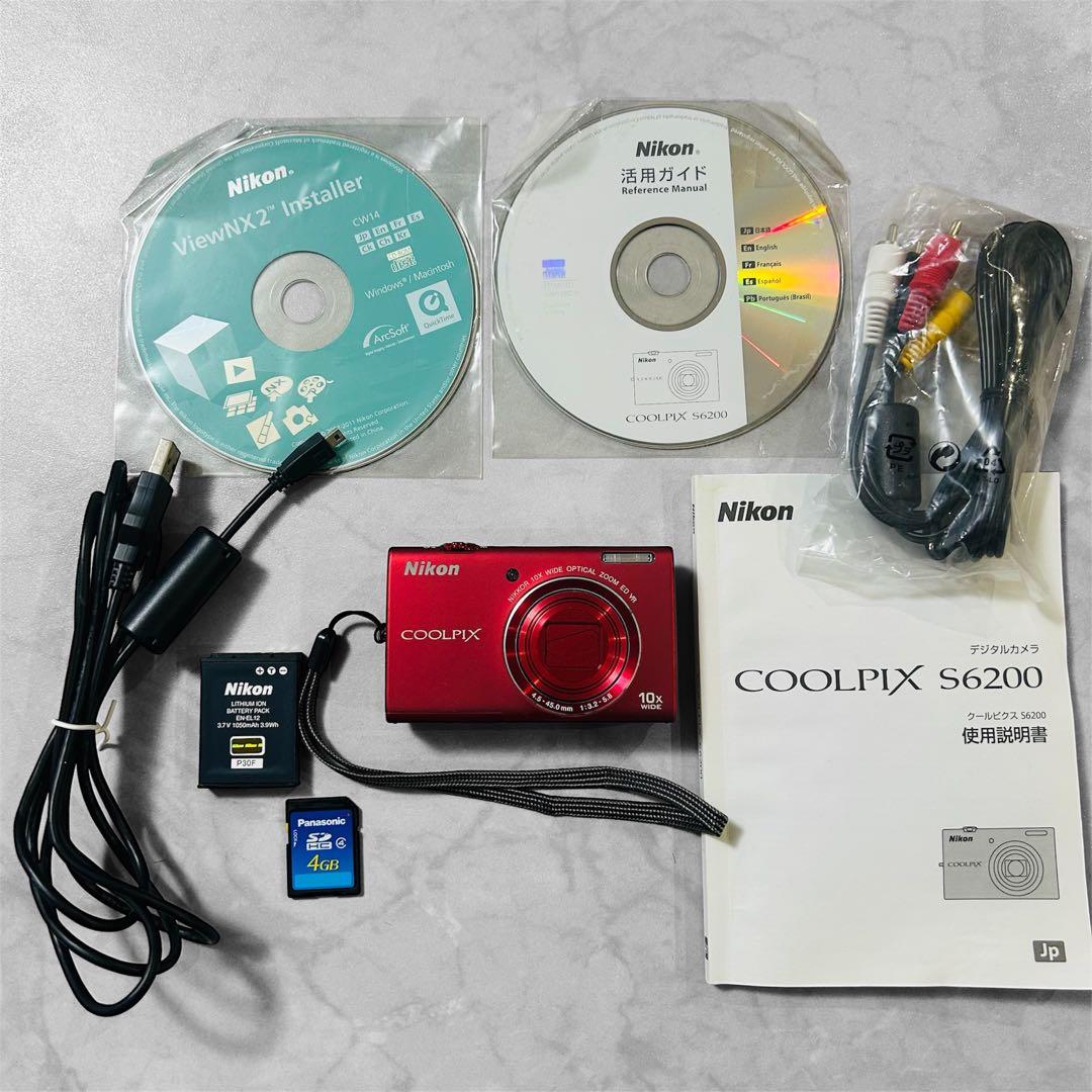 動作確認済Nikon COOLPIX S6200レッド コンパクトデジタルカメラ