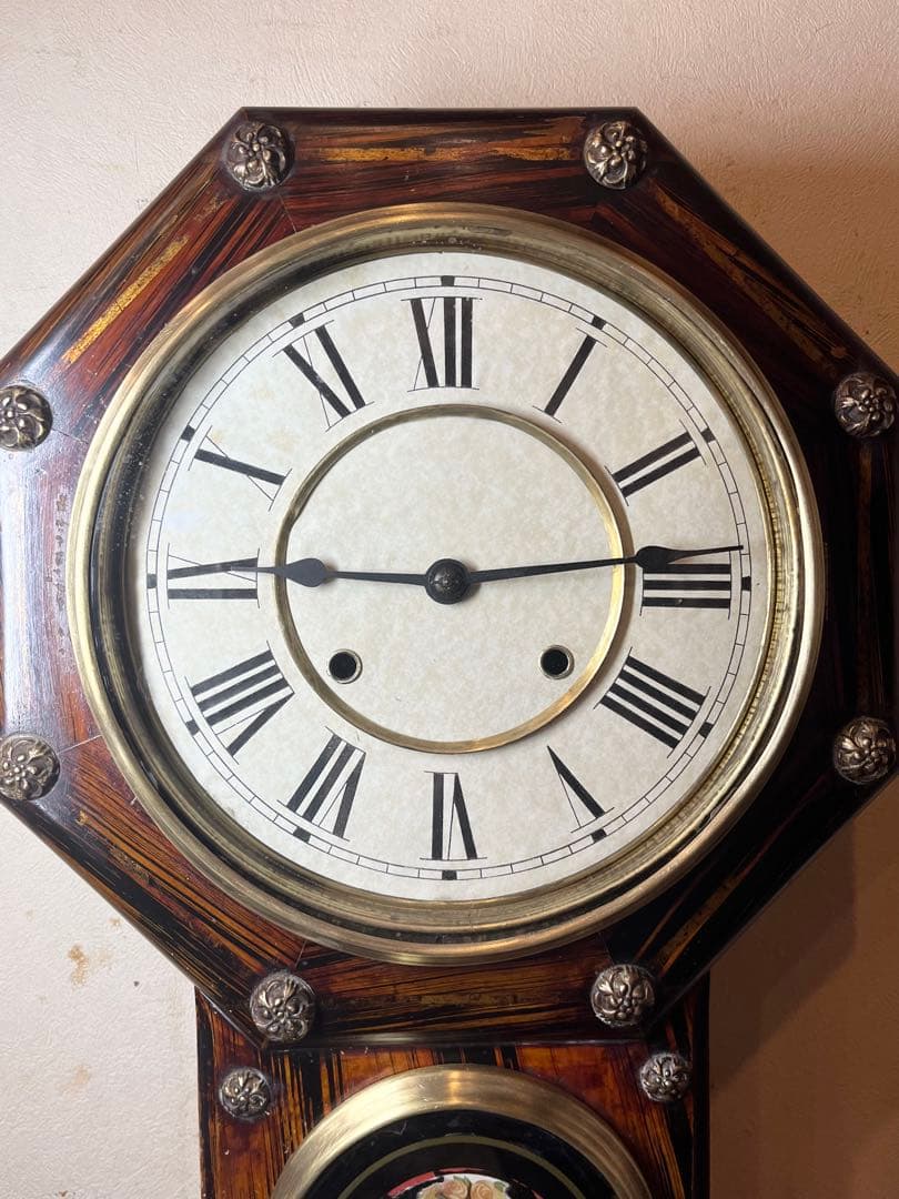 精工舎　貴婦人ガラス　柱時計　振り子　古時計　ゼンマイ　アンティーク時計　レトロ