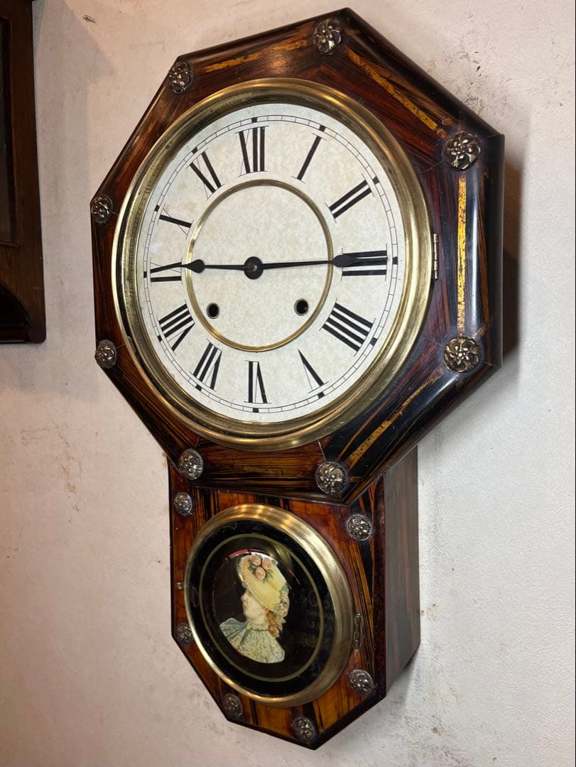 精工舎　貴婦人ガラス　柱時計　振り子　古時計　ゼンマイ　アンティーク時計　レトロ