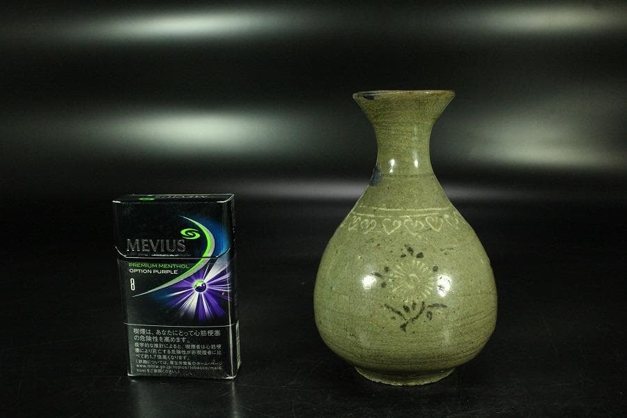 古美術 高麗 青磁 花紋 瓶 李朝(K-A620)
