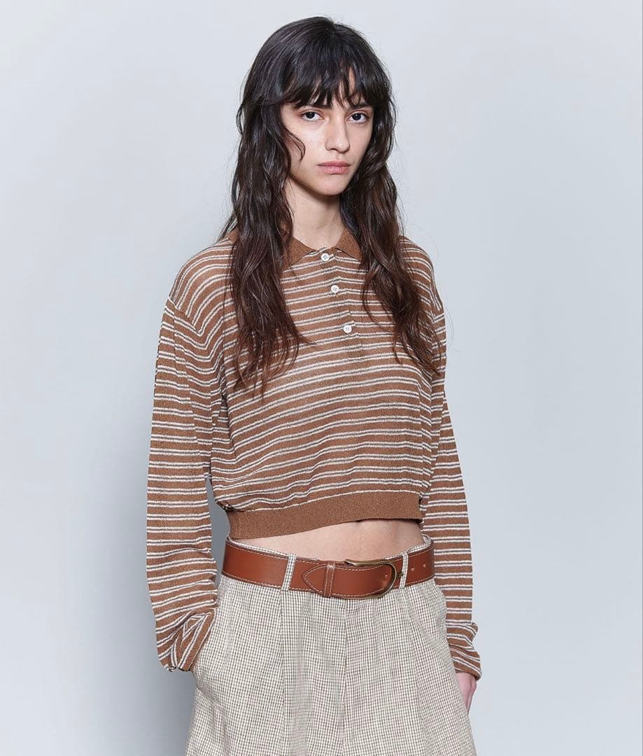 ６(ROKU) コットン ナイロン ボーダー ポロニット