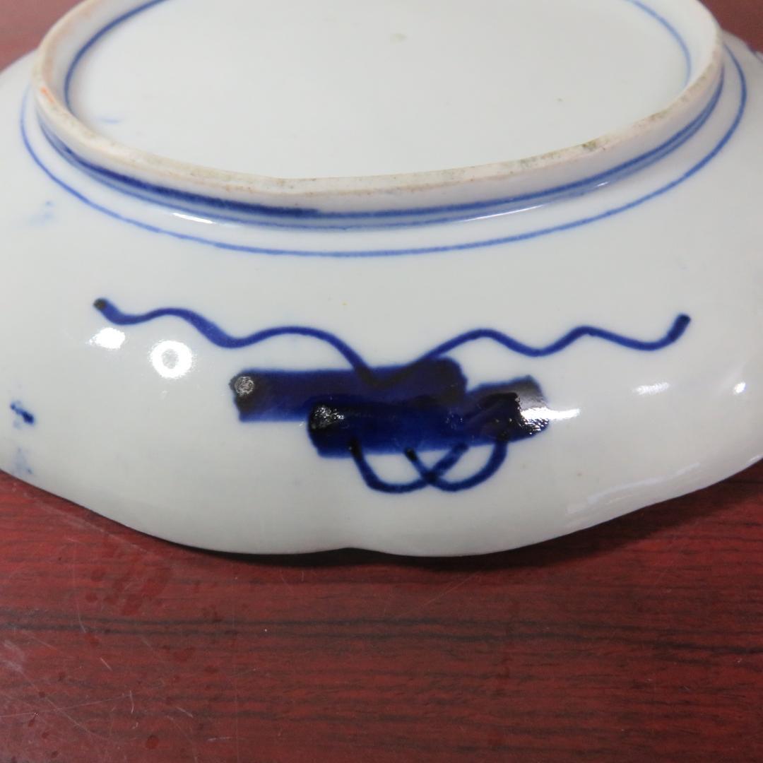 中皿 5枚 色絵付 染付 古伊万里 椿 牡丹 鶴 花文 江戸時代