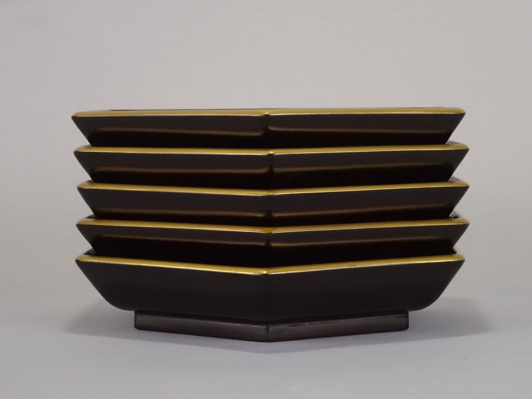 極上　輪島塗　雲に橘　蒔絵　六角　菓子皿　5客　菓子器　銘々皿　切金　木製漆器