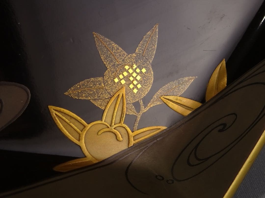 極上　輪島塗　雲に橘　蒔絵　六角　菓子皿　5客　菓子器　銘々皿　切金　木製漆器