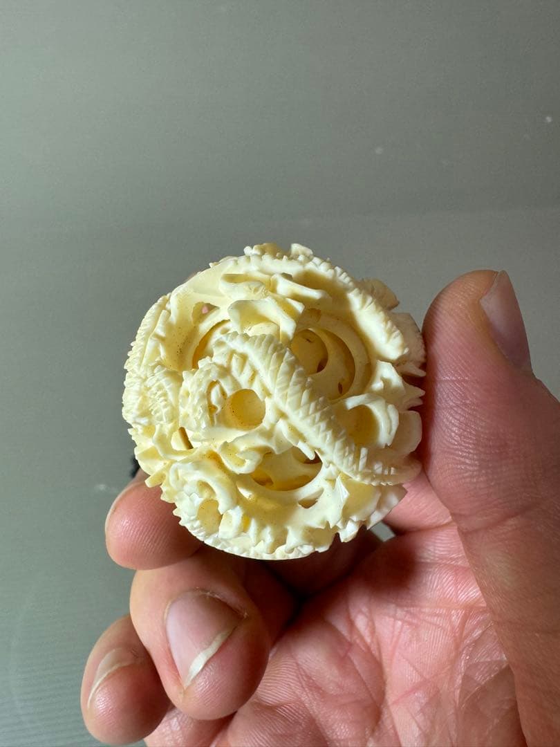 2734 中国美術 天球 多層球　台座付　龍文　置物 精密彫刻 工芸品