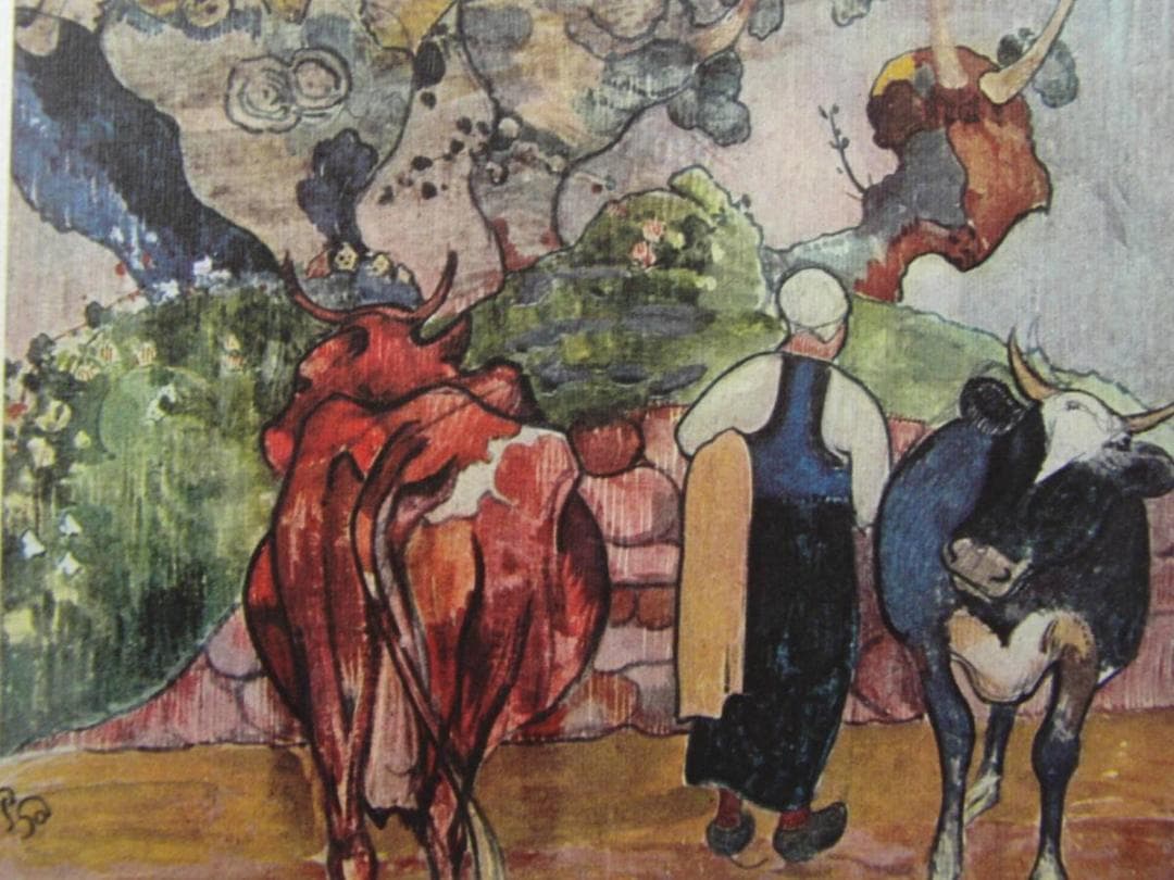 ポール・ゴーギャン、【風景の中の牛】、希少な画集画・マット紙