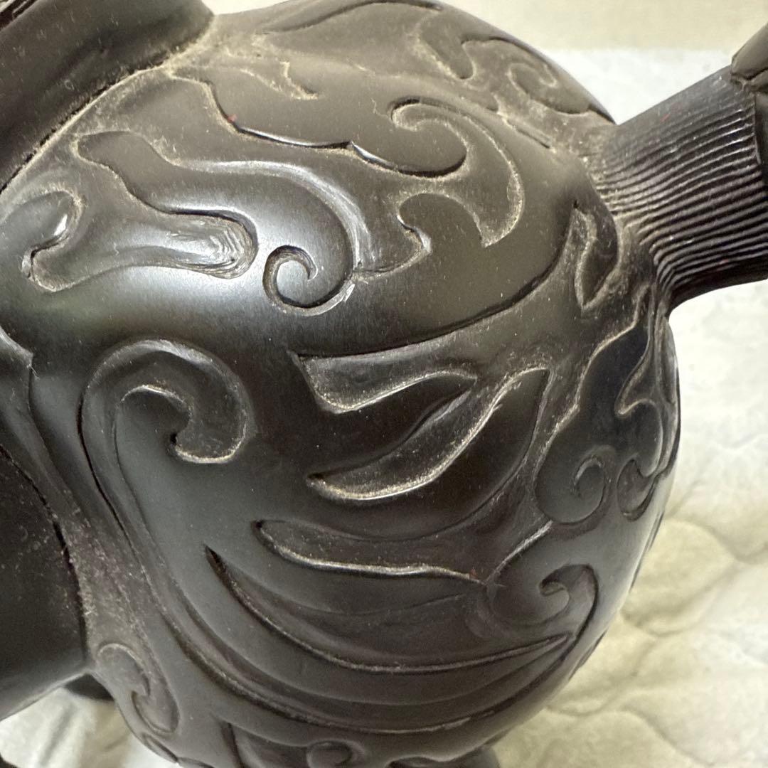 美品!堆朱堆黑馬細密彫刻縁起物置物唐物漆芸中国美術時代物古玩骨董品アンティーク