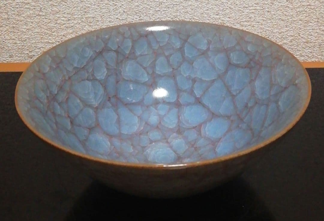 古川利男作　灰青磁　茶碗　共箱　略歴付　茶道具