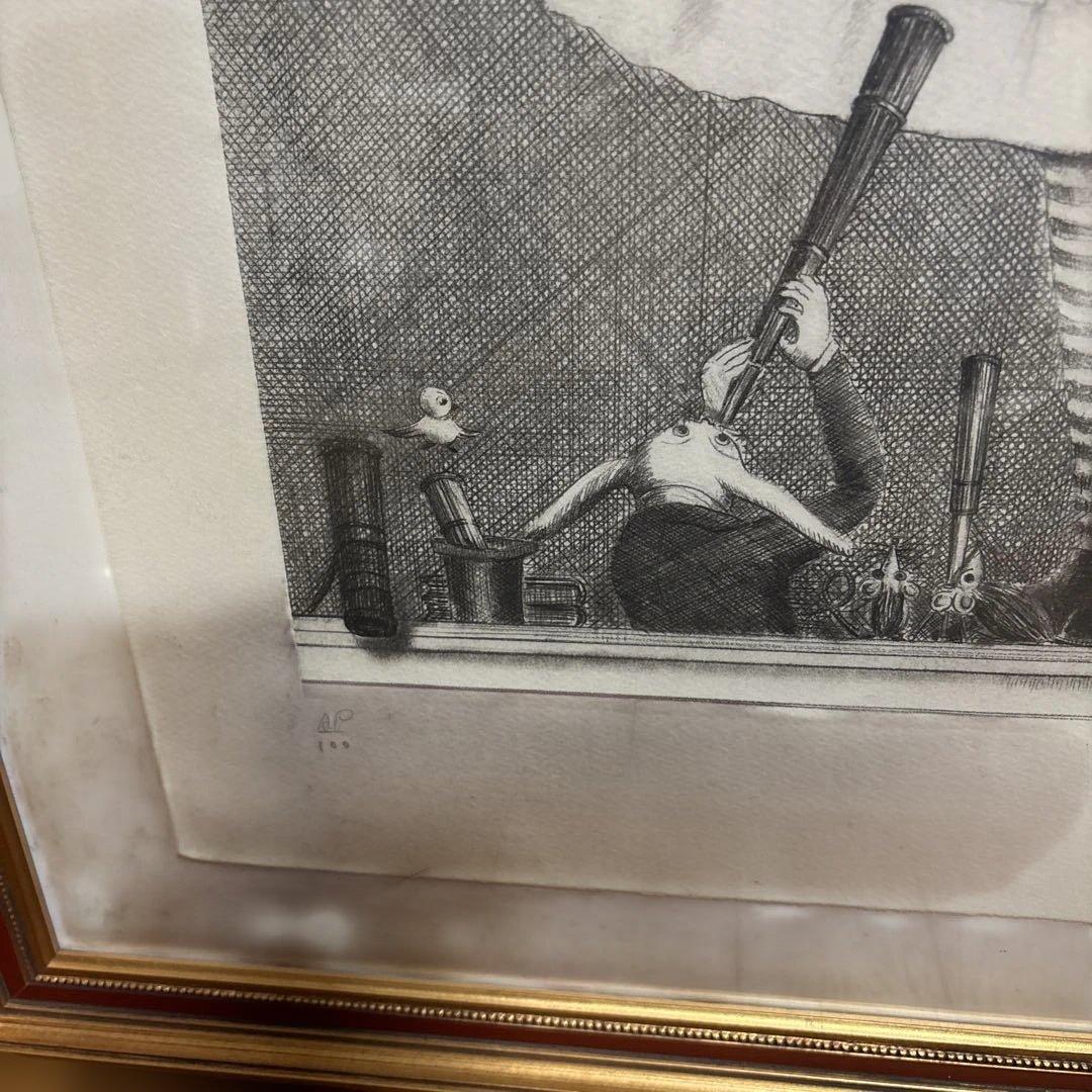 金子國義リトグラフ　不思議の国のアリス　版画 金色フレーム付き