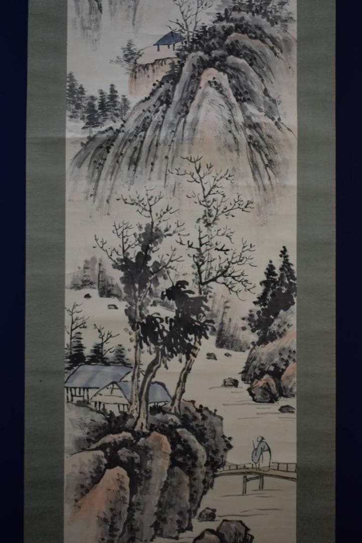 真作/柳東/山水清秋訪友図/布袋屋掛軸HE-437