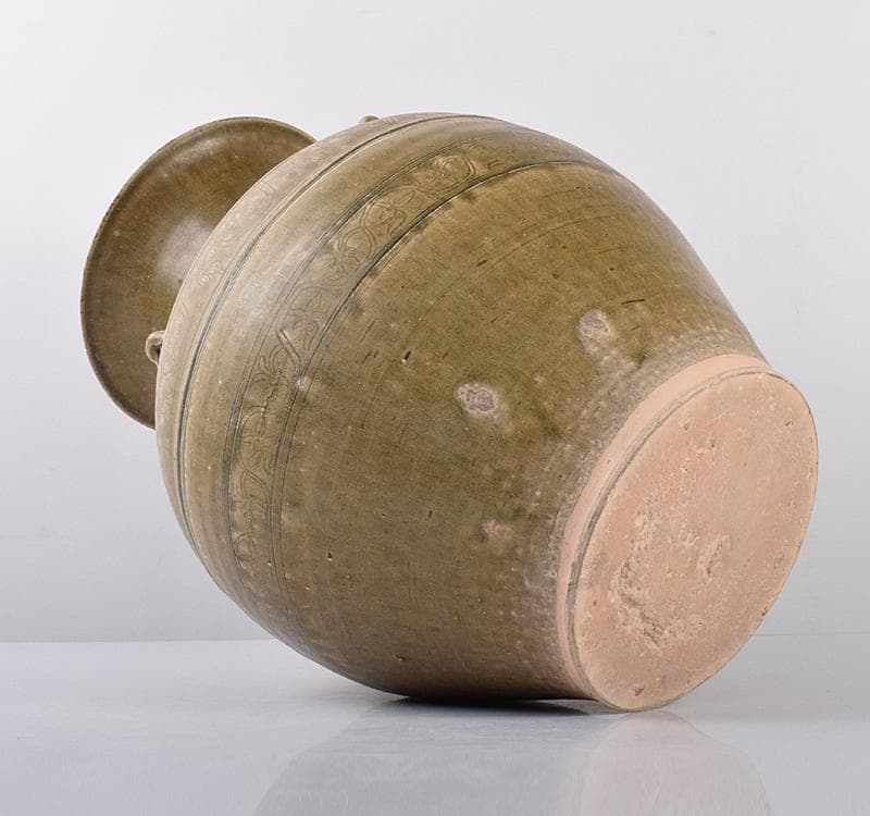 中国　緑釉　花卉文　四耳壷　V　R3585C