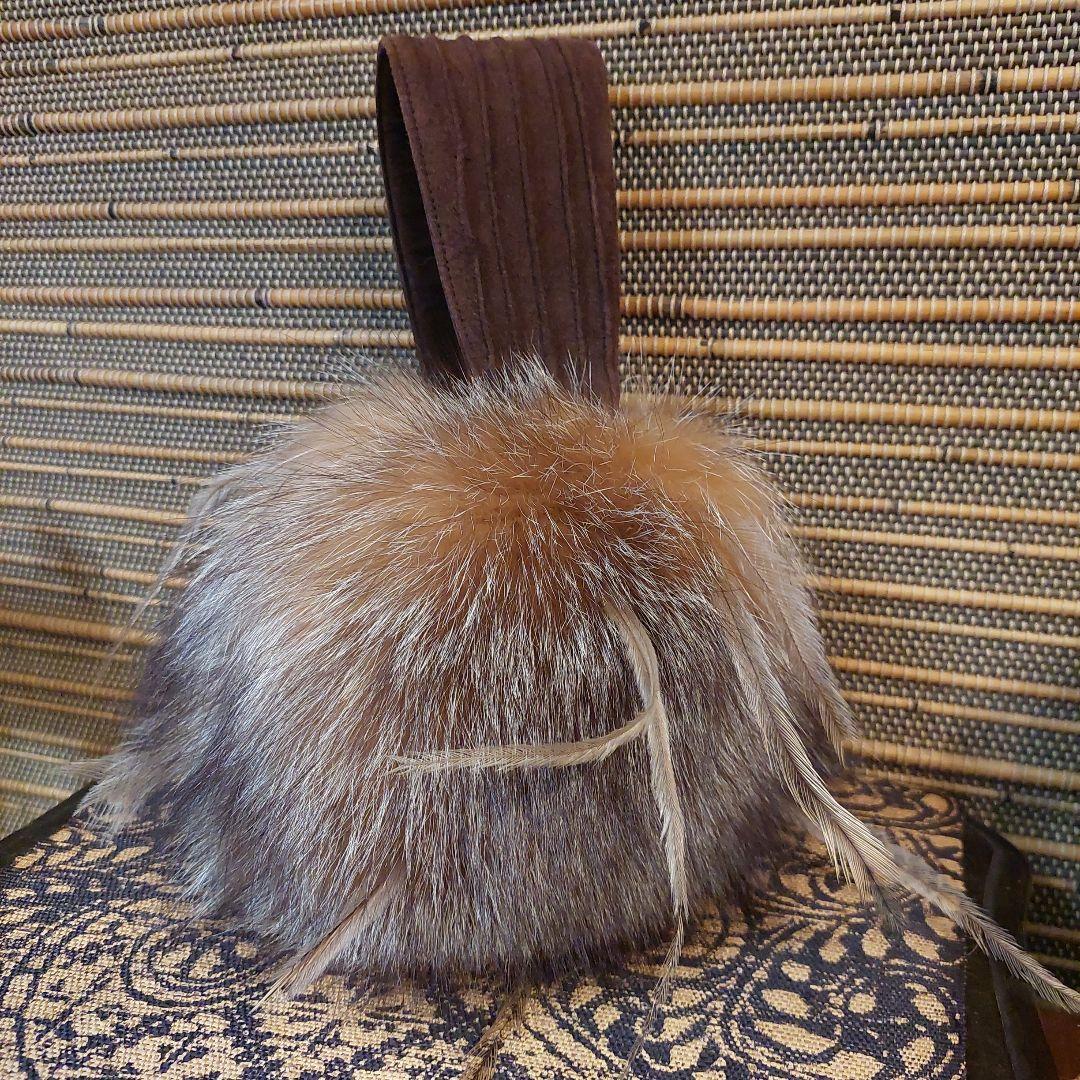 DoKIri-⭐ミンク⭐ミニバック⭐パーティーバッグ⭐持ち手スエード茶