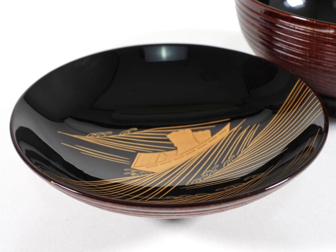 輪島塗　春帆作　金蒔絵　木製　蓋付椀　お煮物椀　吸物椀　5客