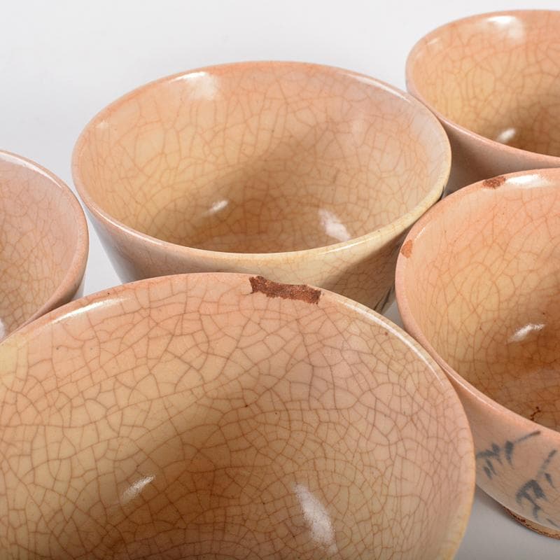 煎茶道具　華中亭道八造　御本手　青華　柳文　煎茶碗　五客　共箱　M　R6853