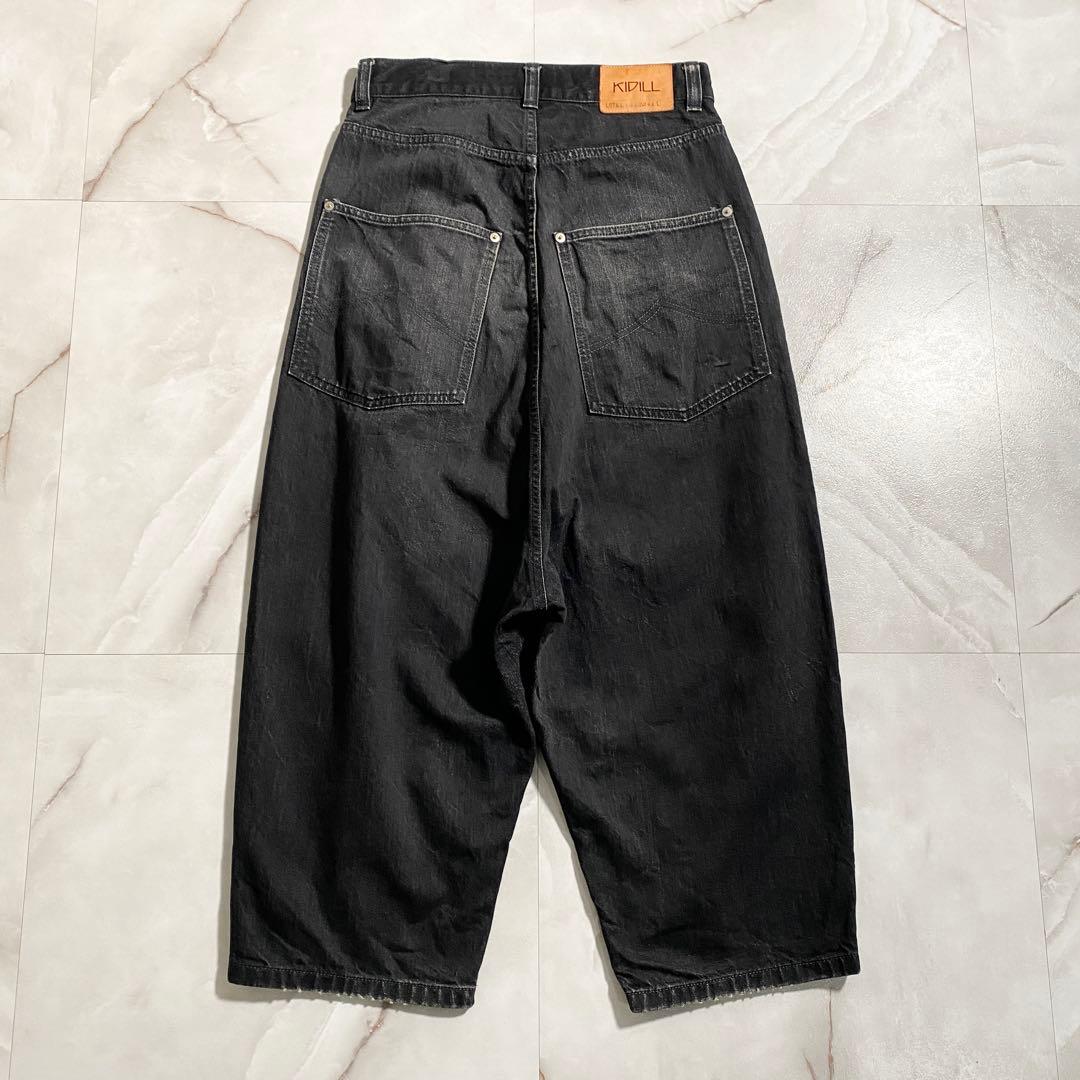 A15845 キディル　ワイドサルエルブラックデニムパンツ　黒44