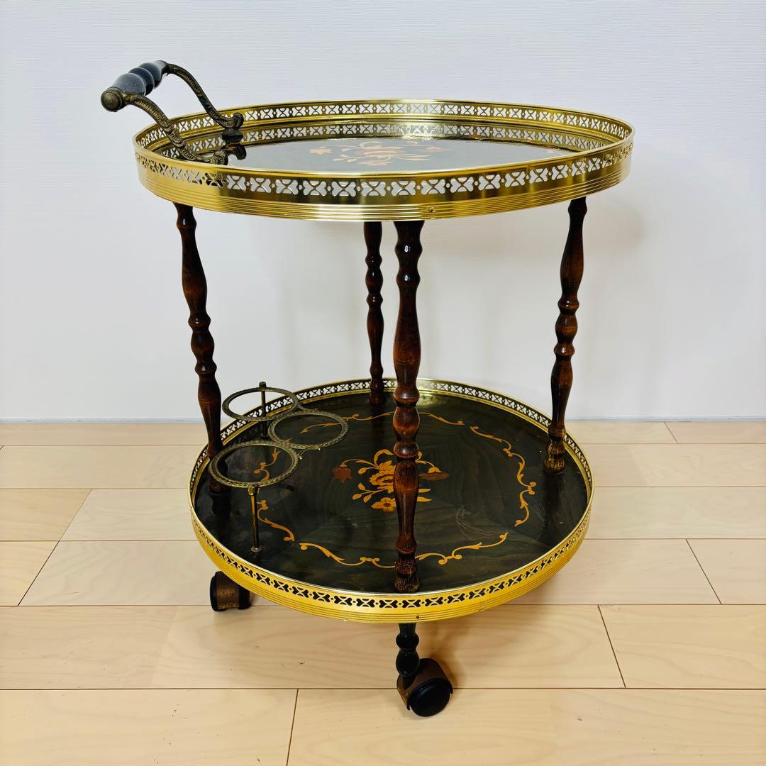 イタリア製 ティーワゴン 象嵌細工 アンティークワゴン キッチンワゴン