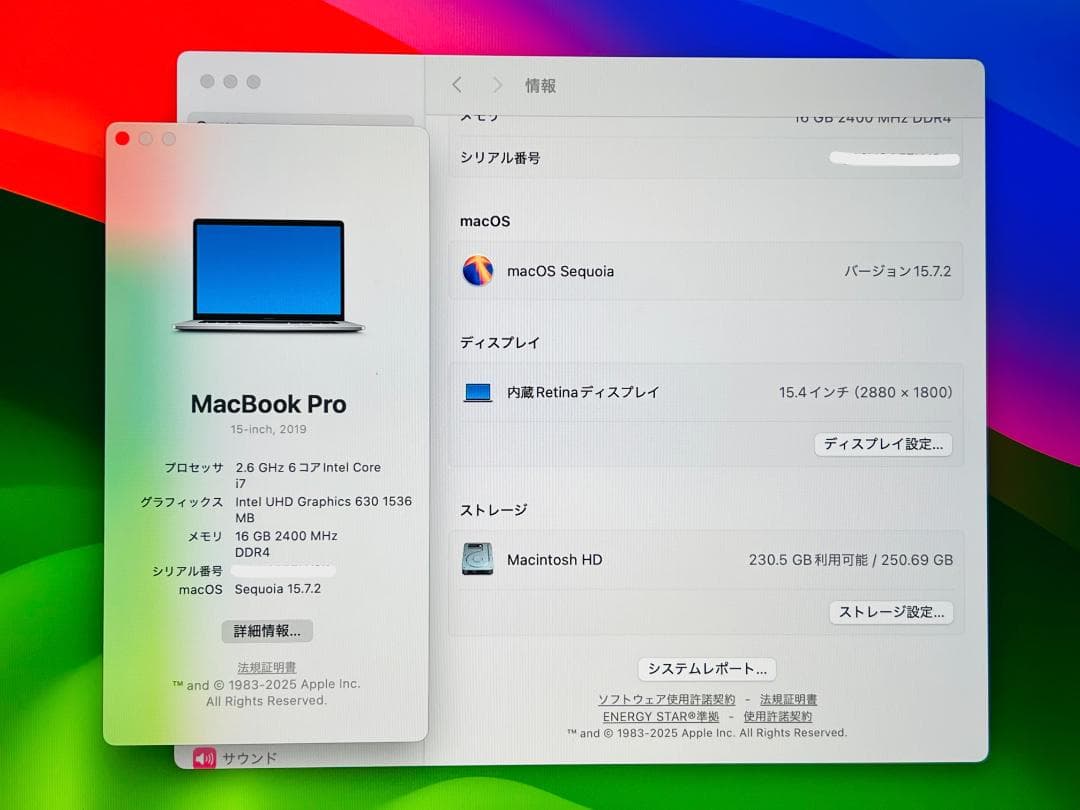 ★MacBook Pro 15 2019★i7/16GB/256GB/555X
