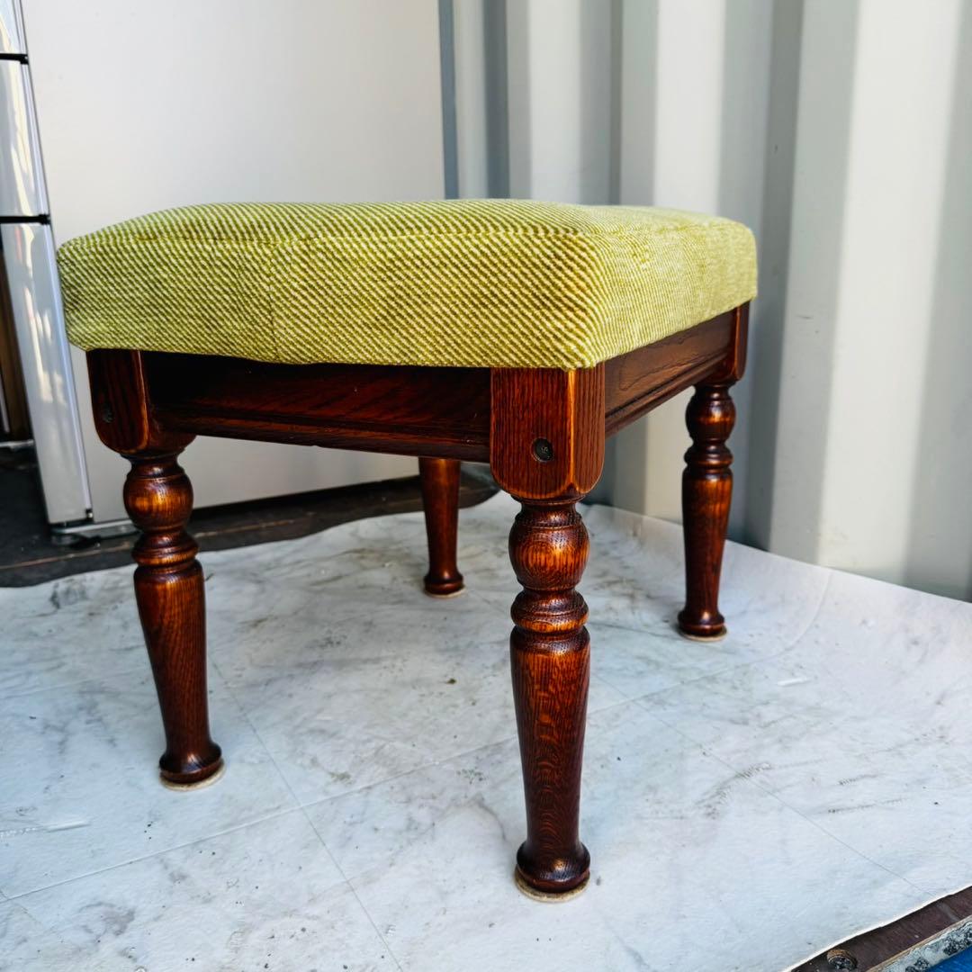 美品！三越家具Brugge(ブルージュ) オーク材クラシック スツール グリーン