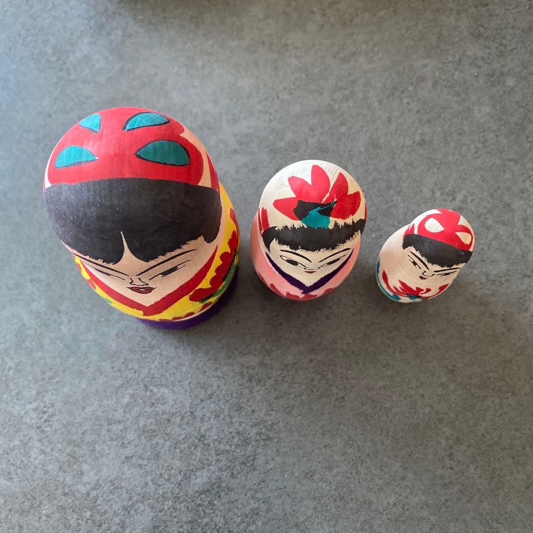 伝統こけし/肘折系こけし吉野誠二工人こけしマトリョーシカ3個組